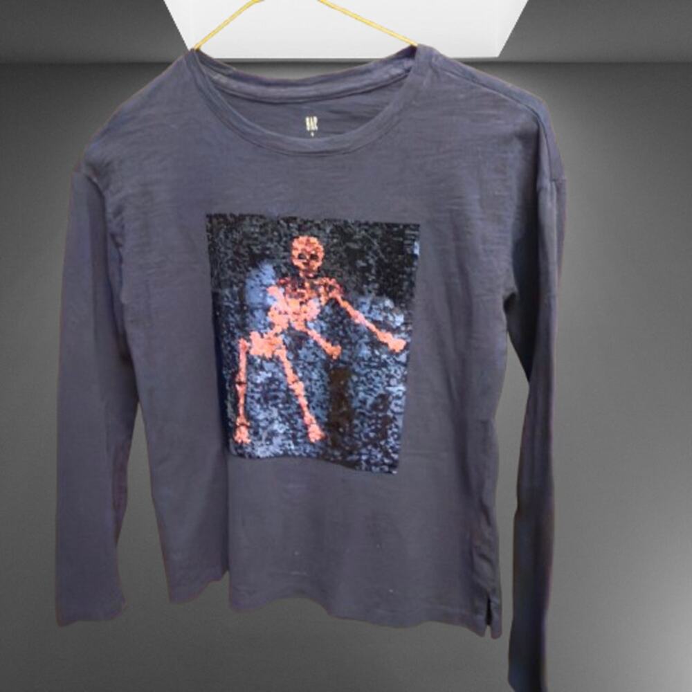 HP! Gap Kids Girls Sequin Skeleton Flip Shirt (L) - Picture 1 of 6